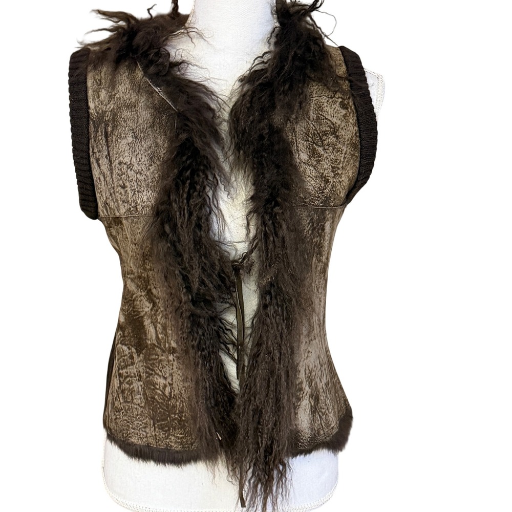 Kenji Boho Fur Trim Textured Vest Rabbit Fur Panel Size M